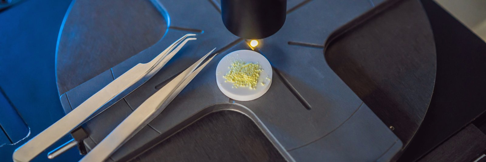 Science lab research safe of new drugs, microscope and pills. coronavirus BANNER, LONG FORMAT